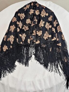 Vintage Oscar de la Renta  Floral Lace Wrap in Black & Brown